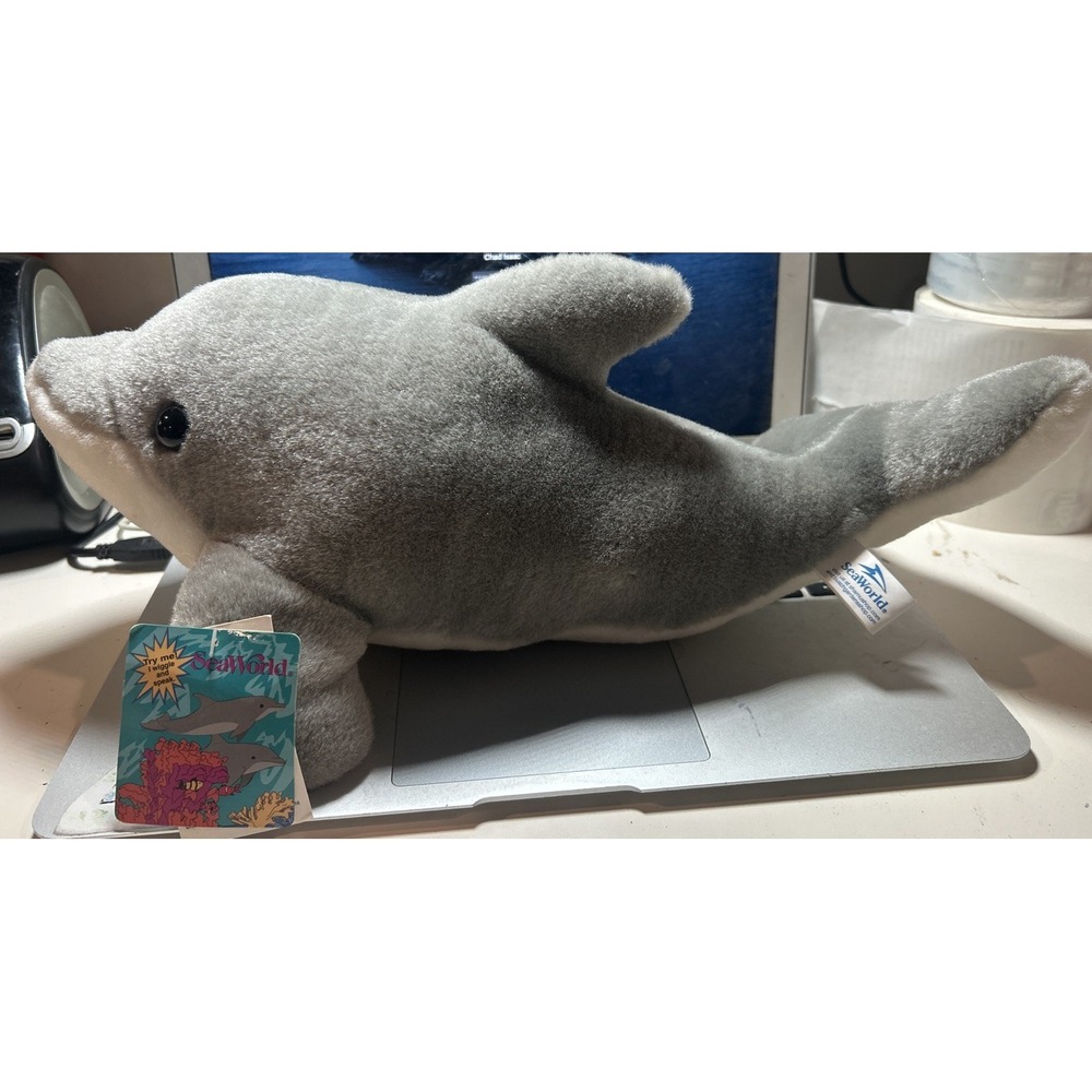 Vintage SeaWorld Dolphin Plush Toy 15" Wiggles & Speaks W/tags